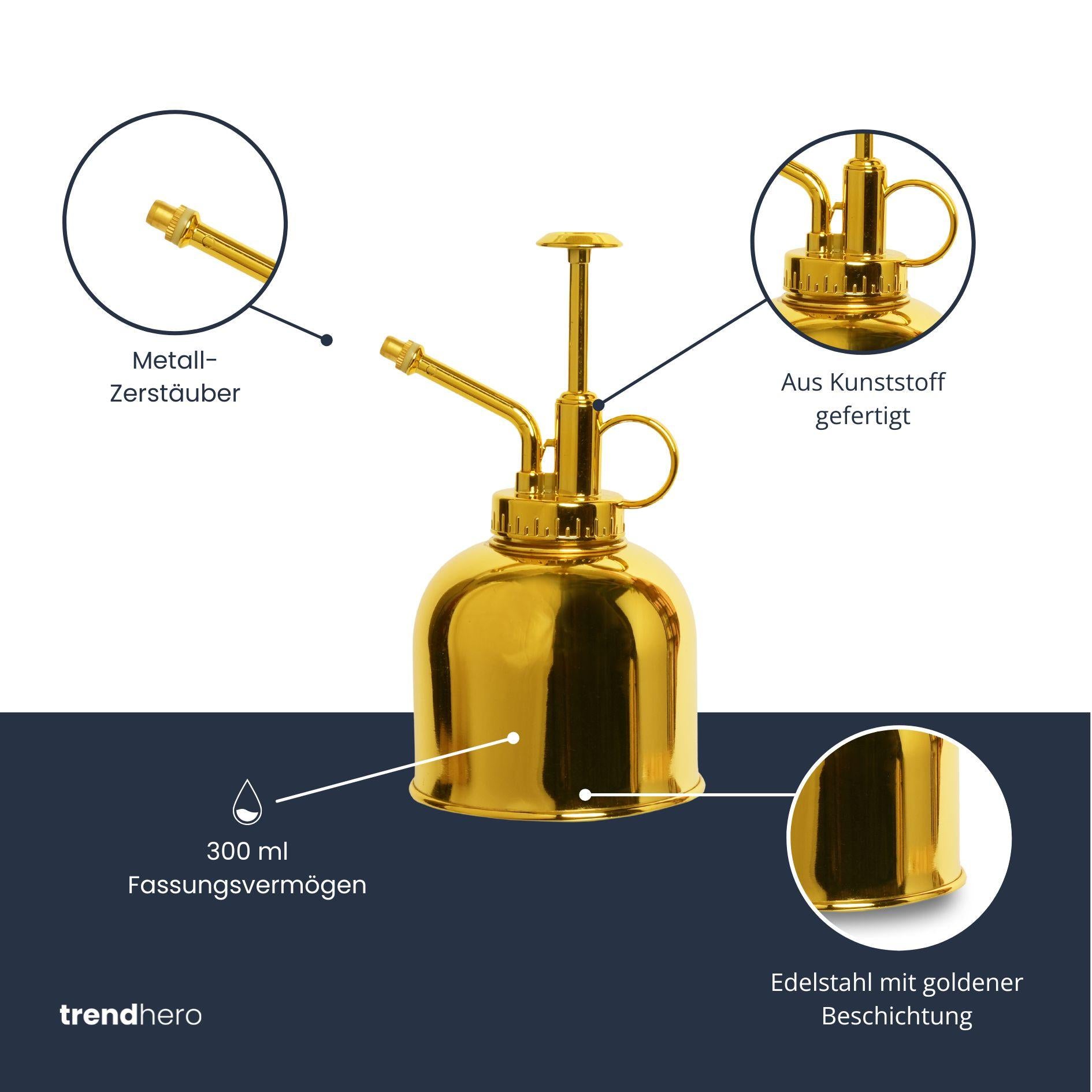 Pflanzensprüher – Edelstahl Gold – 300 ml – Hochwertige Sprühflasche für Zimmerpflanzen