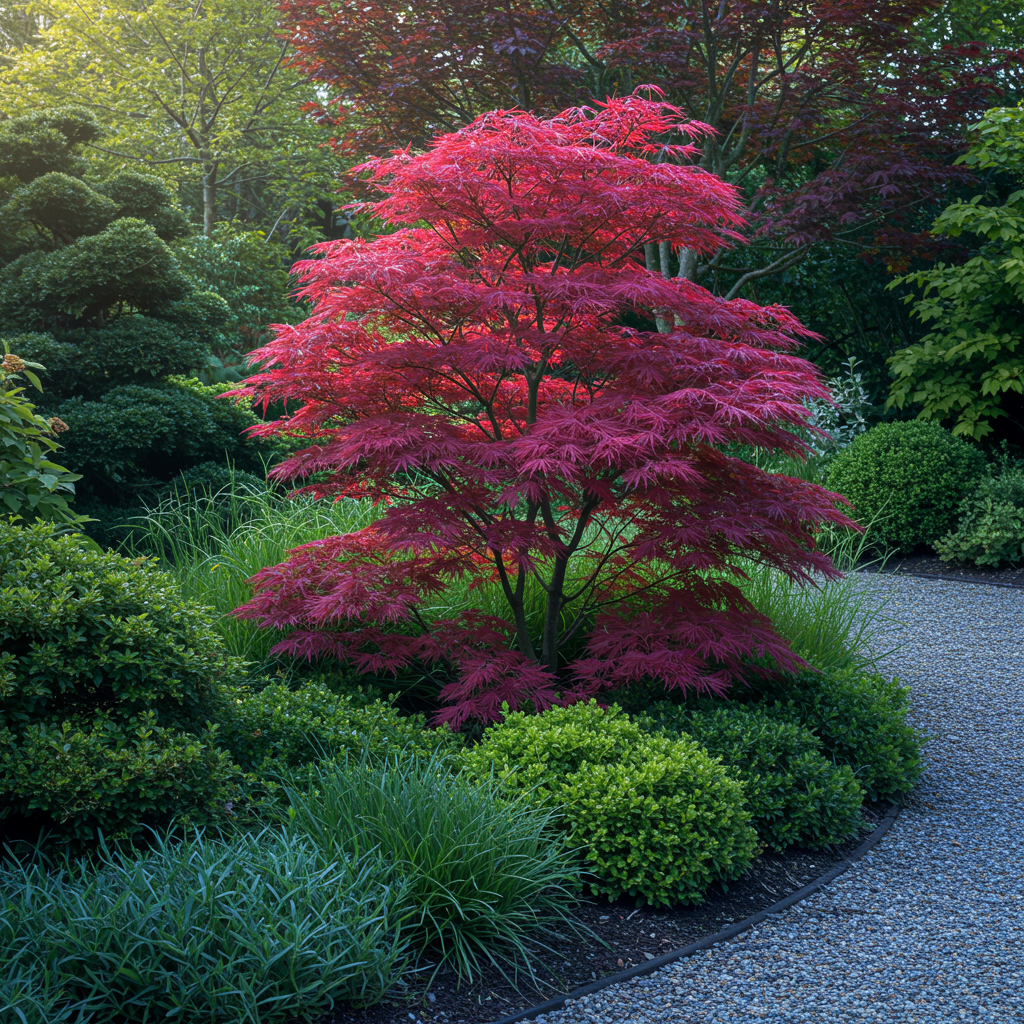 Japanischer Ahorn - Acer palmatum Atropurpureum - Lila - 2 Pflanzen - Laubabwerfend - Topf 19cm Höhe 70cm