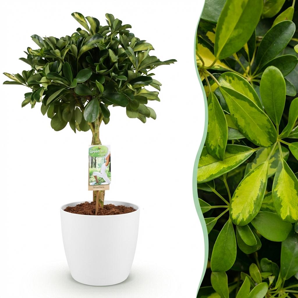 Schefflera Gold Capelle - Fingerbaum mit Potter Topf Weiß oder Grau Höhe 70-81cm