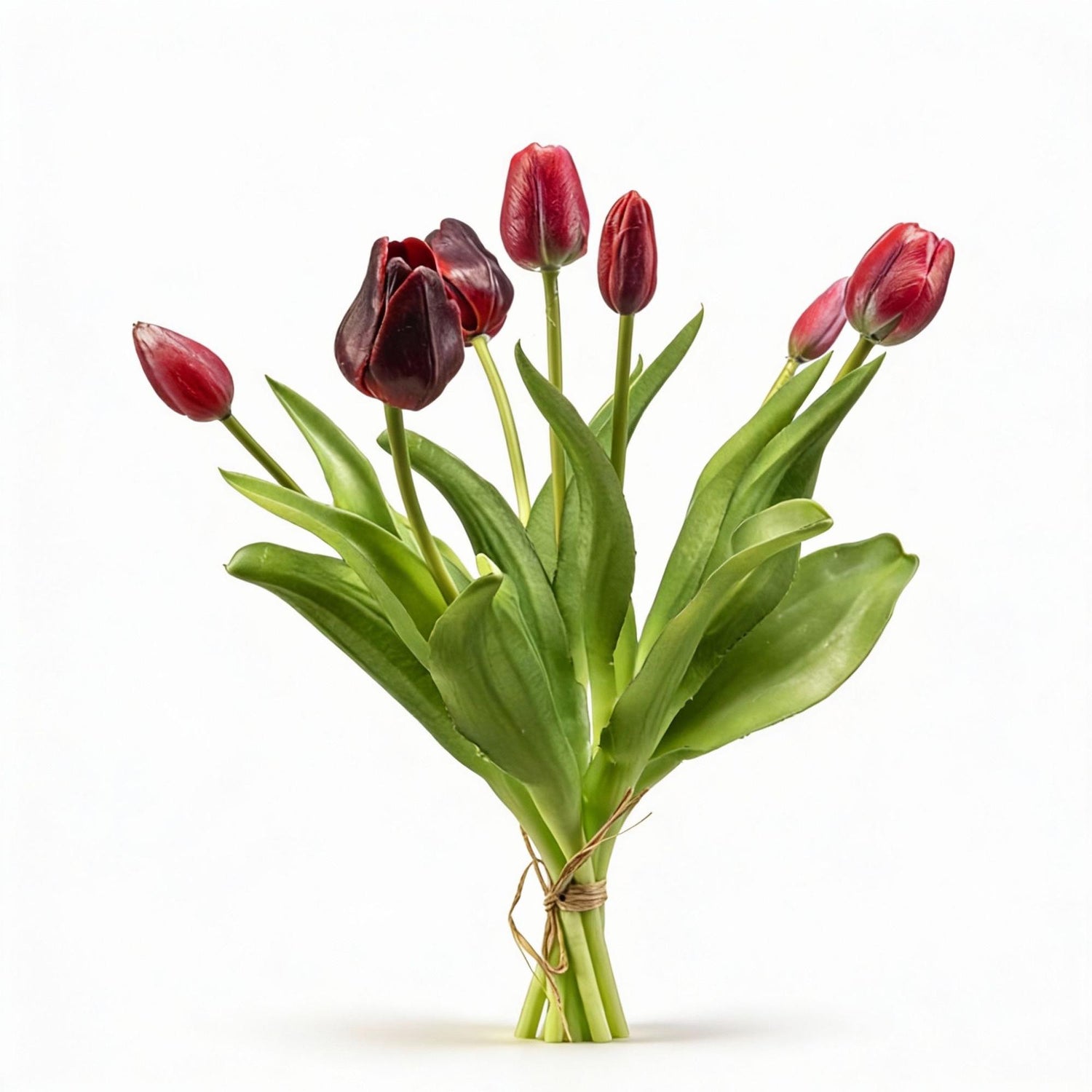 Tulpenstrauß - Dunkelrot - ‘Real Touch’ Kunsttulpen - 7 Stiele - 42 cm