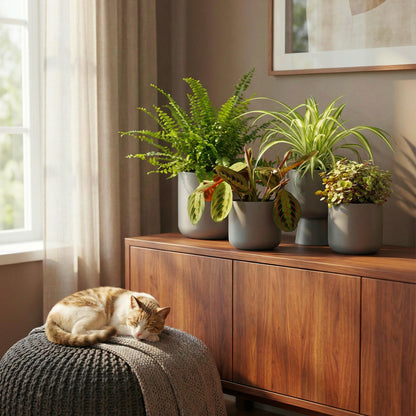 Mix aus 4 Zimmerpflanzen - Chlorophytum - Maranta - Calissia - Nephrolepsis - Haustierfreundliche Pflanzen - Topf 12cm - Höhe 25cm