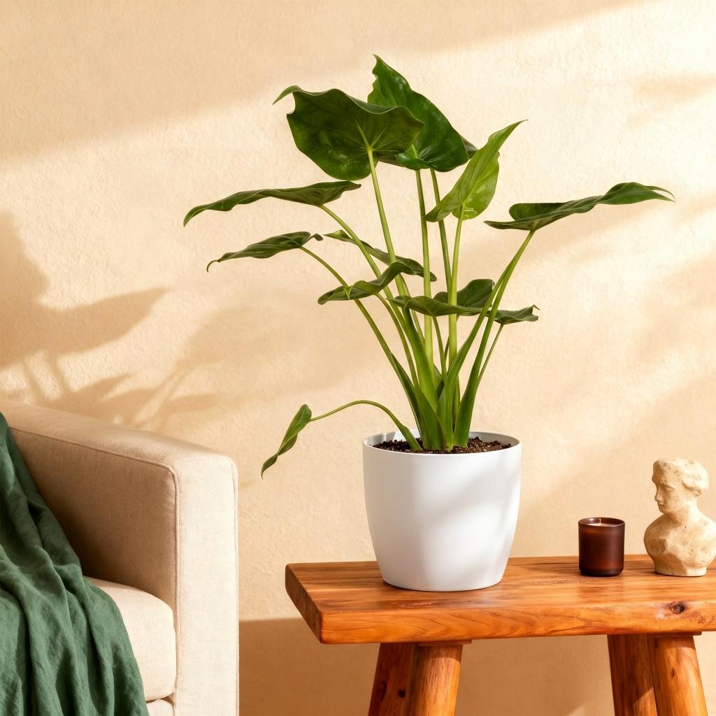 Alocasia Cucullata - Buddha-Hand - 1 Pflanze mit Topf Potter Weiß, Grau Höhe 65-70cm