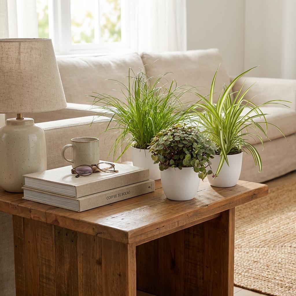 Mix aus 3 Zimmerpflanzen - Cyperus - Calissia - Chlorophytum - 3 Pflanzen mit Potter Topf Weiß, Grau oder Korb - Höhe 20cm