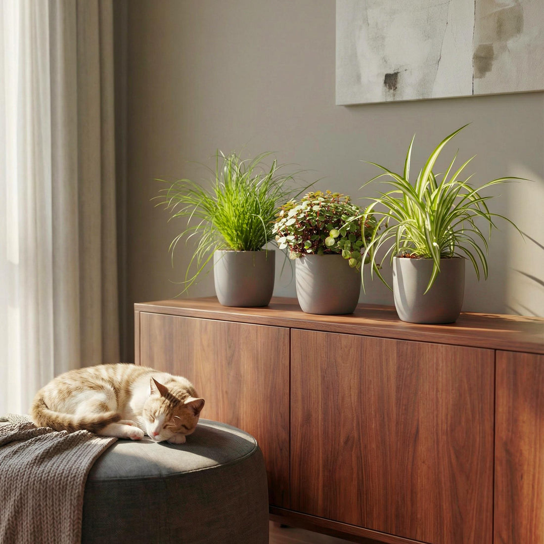 Mix aus 3 Zimmerpflanzen - Cyperus - Calissia - Chlorophytum - Haustierfreundliche Pflanzen - Topf 12cm - Höhe 20cm