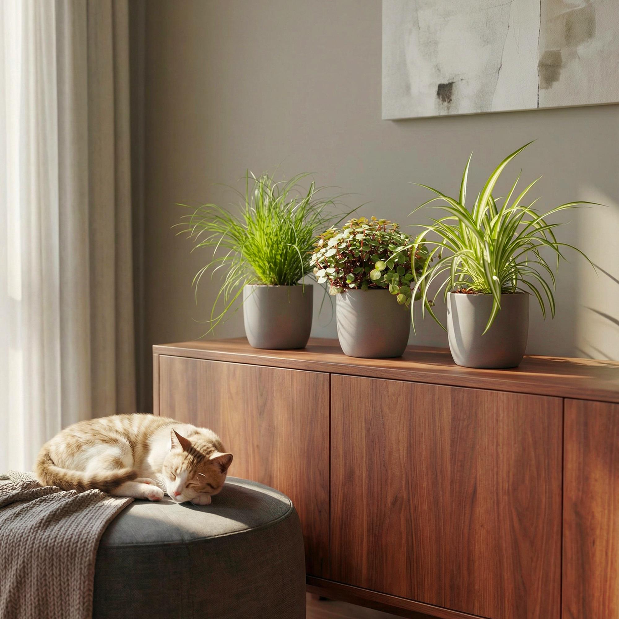 Mix aus 3 Zimmerpflanzen - Cyperus - Calissia - Chlorophytum - Haustierfreundliche Pflanzen - Topf 12cm - Höhe 20cm