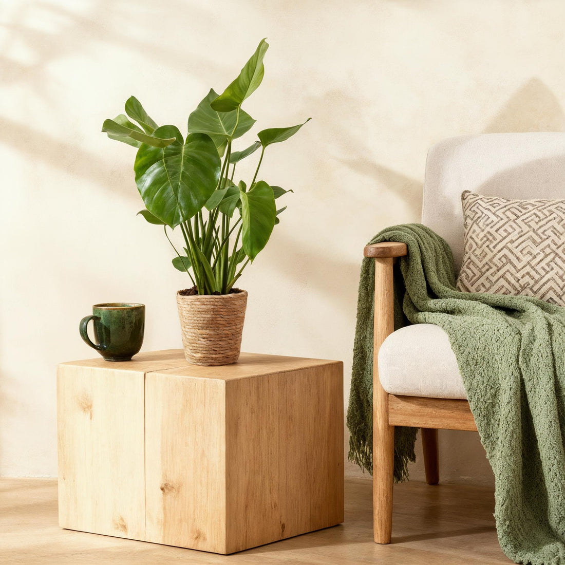 Monstera Deliciosa - Lochpflanze mit Korb in verschiedenen Größen