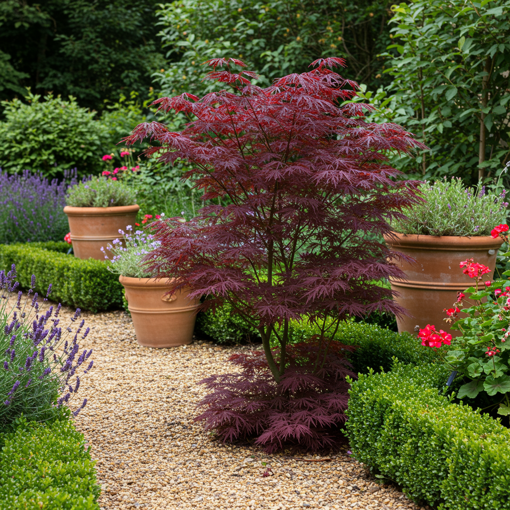 Japanischer Ahorn - Acer palmatum Bloodgood - Rot - 2 Pflanzen - Laubabwerfend - Topf 19cm Höhe 70cm