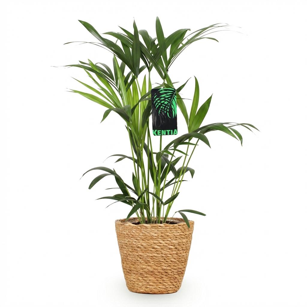 Howea Forsteriana - Kentia Palme - 1 Pflanze - mit Topf Potter Weiß, Grau oder mit Korb - Höhe 80-85cm