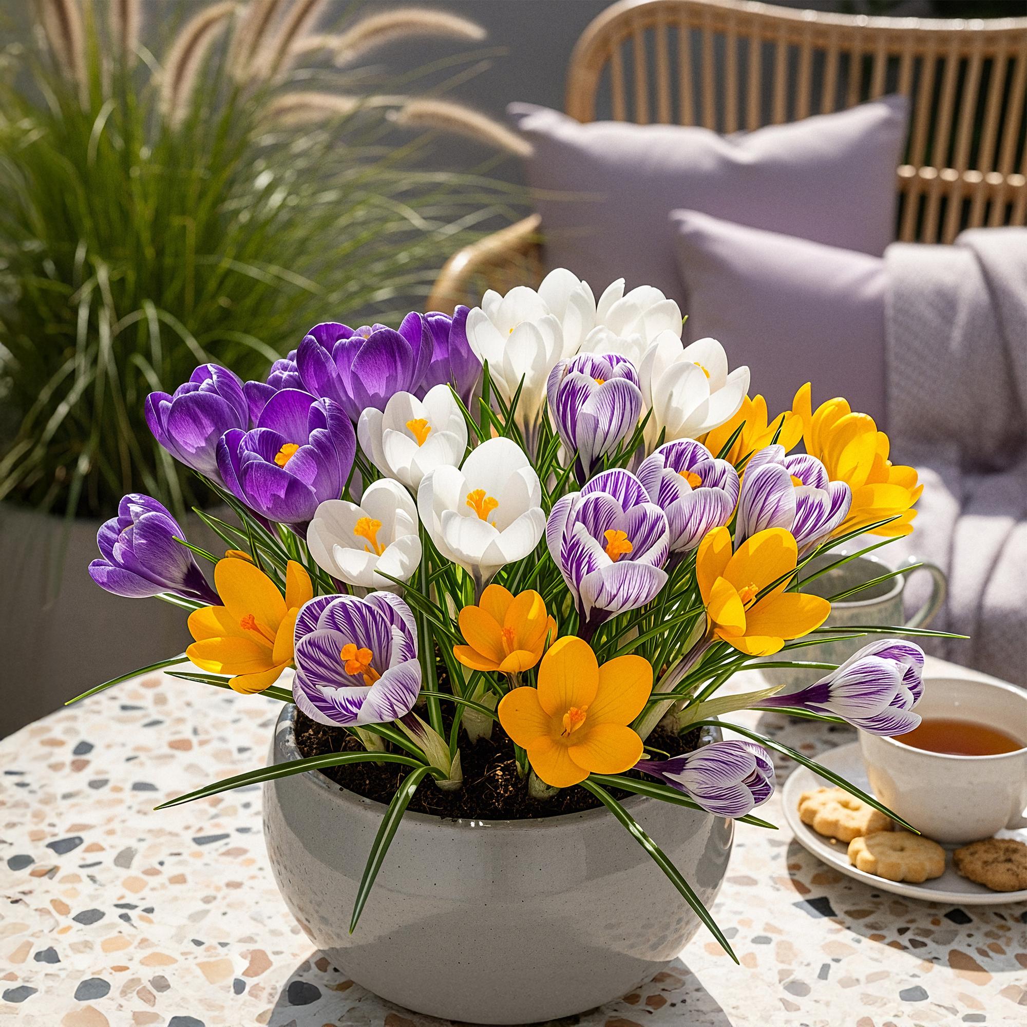 Blumenzwiebeln Crocus Large Flowering Mix | 30 Stück Farbenmix – Zwiebelgröße 7/8 – XXL Pack