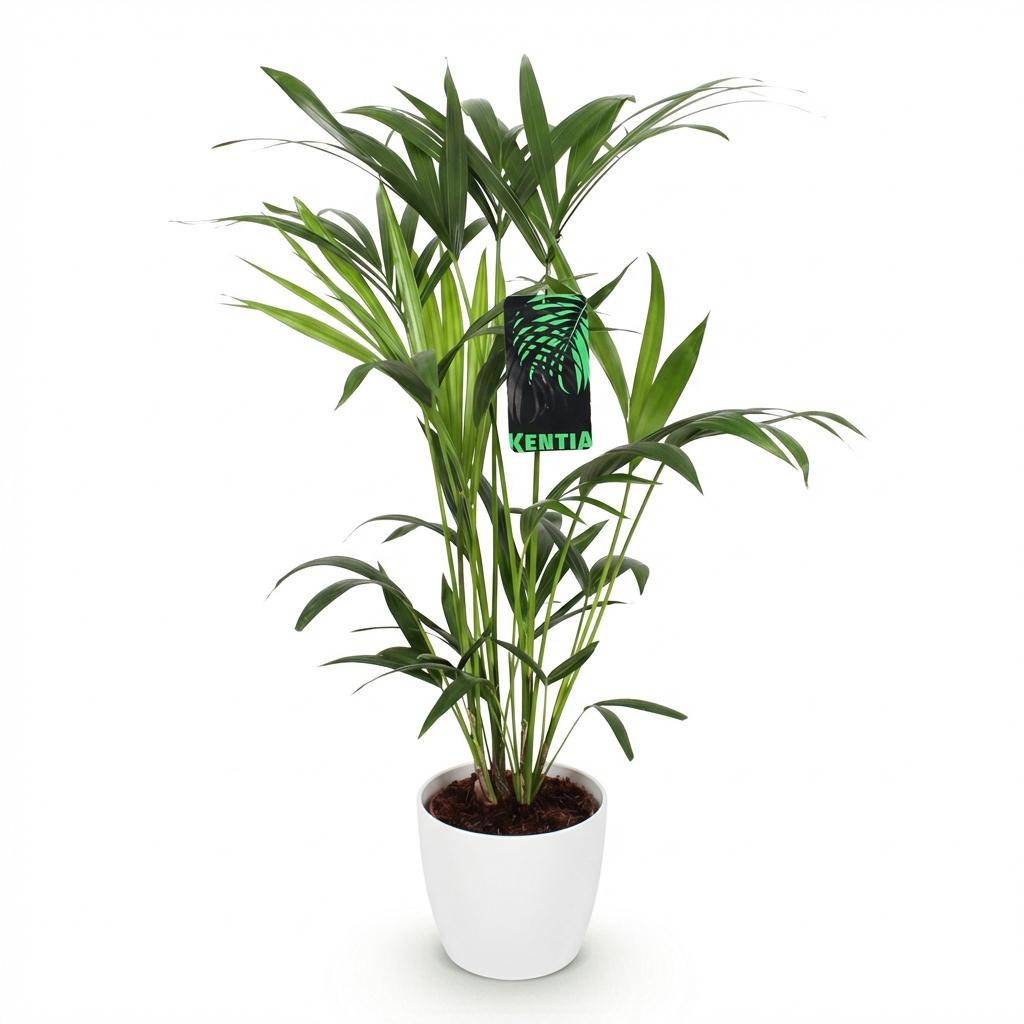 Howea Forsteriana - Kentia Palme - 1 Pflanze - mit Topf Potter Weiß, Grau oder mit Korb - Höhe 80-85cm