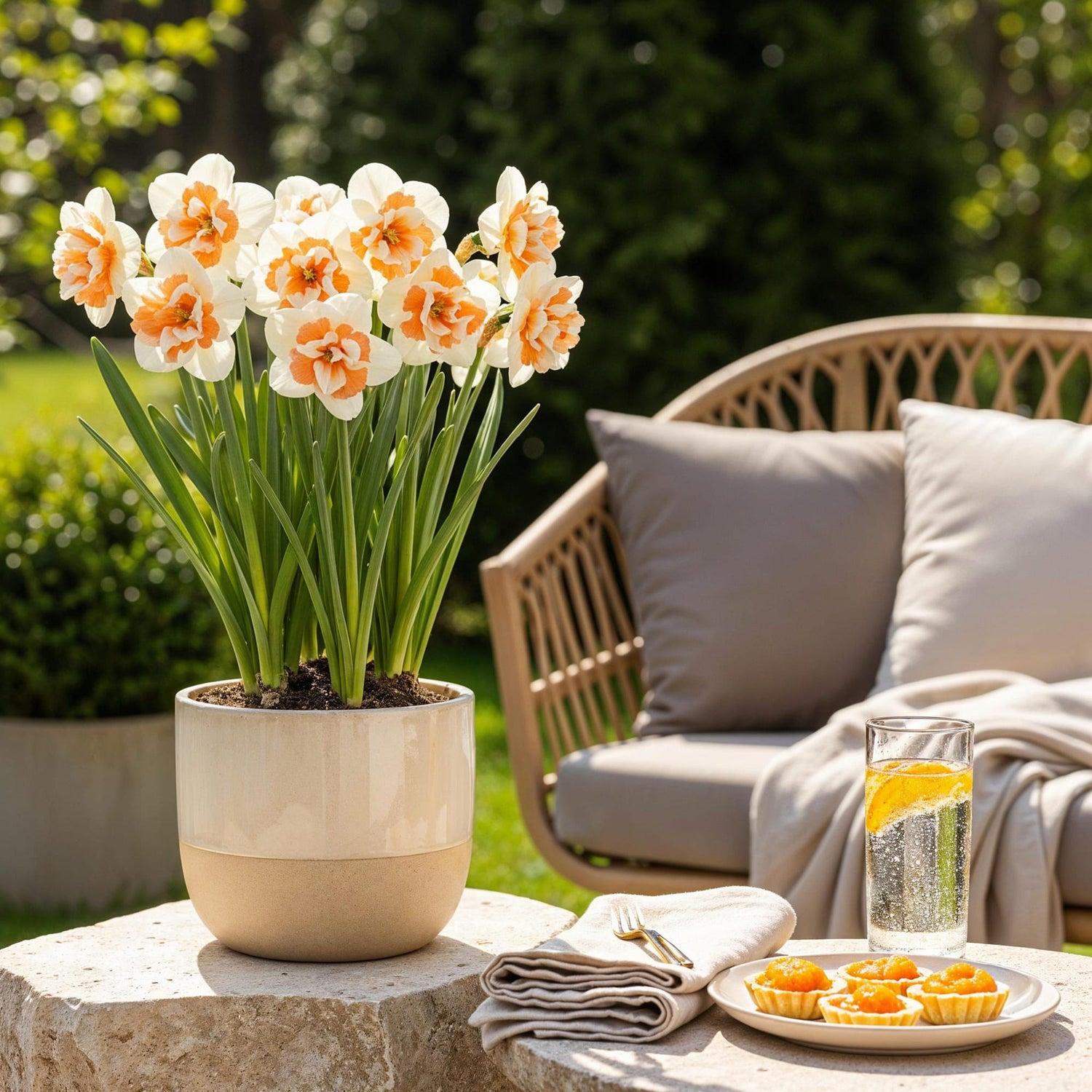 Blumenzwiebeln Narzisse Replete | 10 Stück Weiß-Orange – Zwiebelgröße 10/12 – XXL Pack
