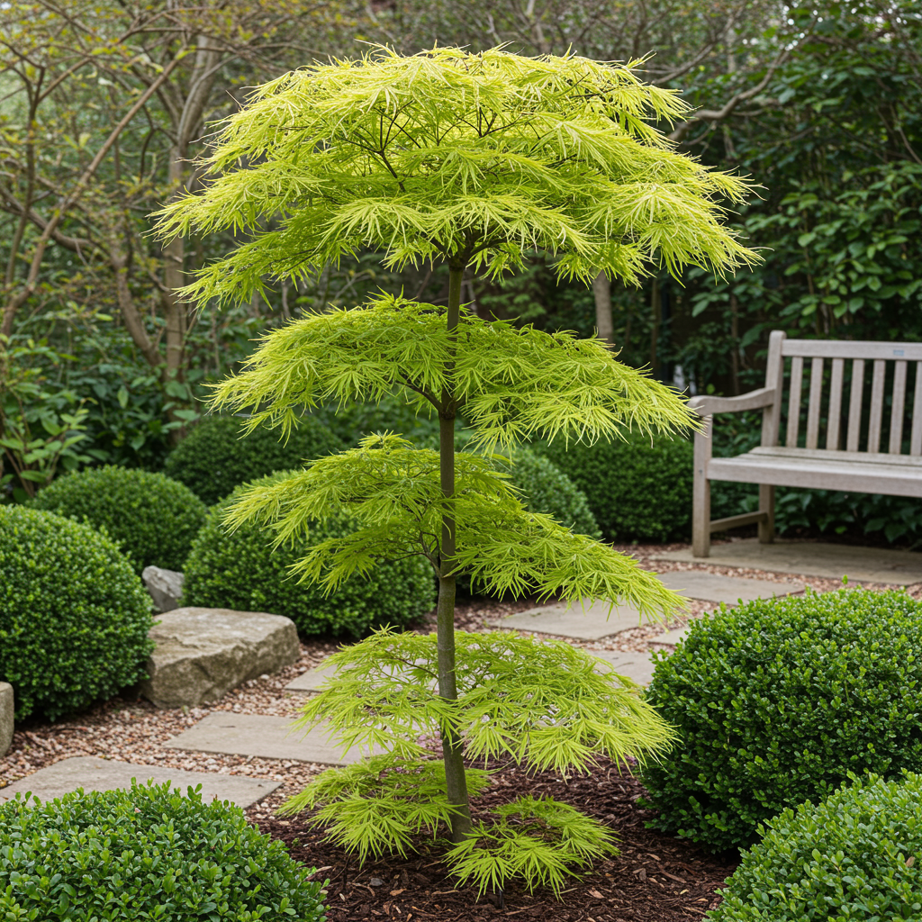 Japanischer Ahorn - Acer palmatum Koto-no-ito - Grün - 2 Pflanzen - Laubabwerfend - Topf 19cm Höhe 70cm