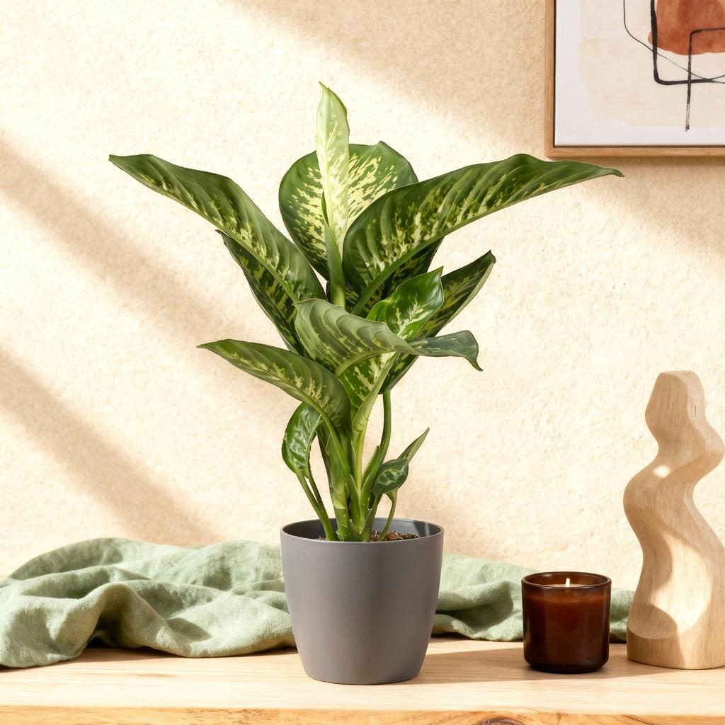 Diefenbachia Tropic Snow - Dieffenbachia mit Potter Grau und Weiß - 1 Pflanze Höhe 90-100cm
