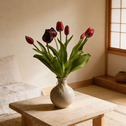 Tulpenstrauß - Dunkelrot - ‘Real Touch’ Kunsttulpen - 7 Stiele - 42 cm